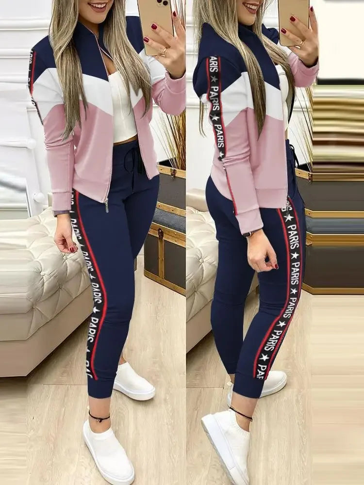 Famous Brown Women Two Piece Set Outfits Autumn Women's Tracksuit Zipper Top Pants Casual Sport Suit Winter 2 Piece Woman Set