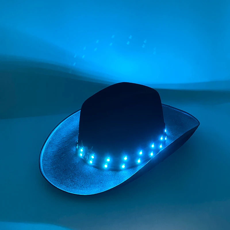 Remote Control Luminous Cowboy Hat LED Light Up Cowboy Cap Men Bar Club Hat Stage Performence Costume Dance Show Supplies