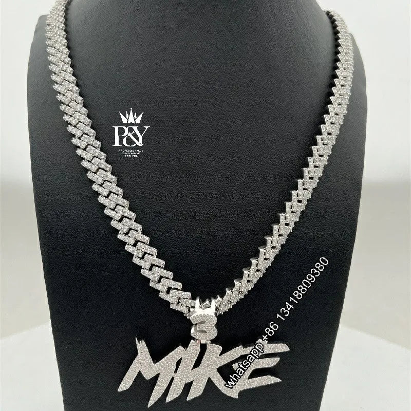 Famous Brown Custom Iced Out Vvs Moissanite Diamond Name Pendant With Cuban Link Chain 925 Sterling Silver Men Jewelry Hiphop Necklace