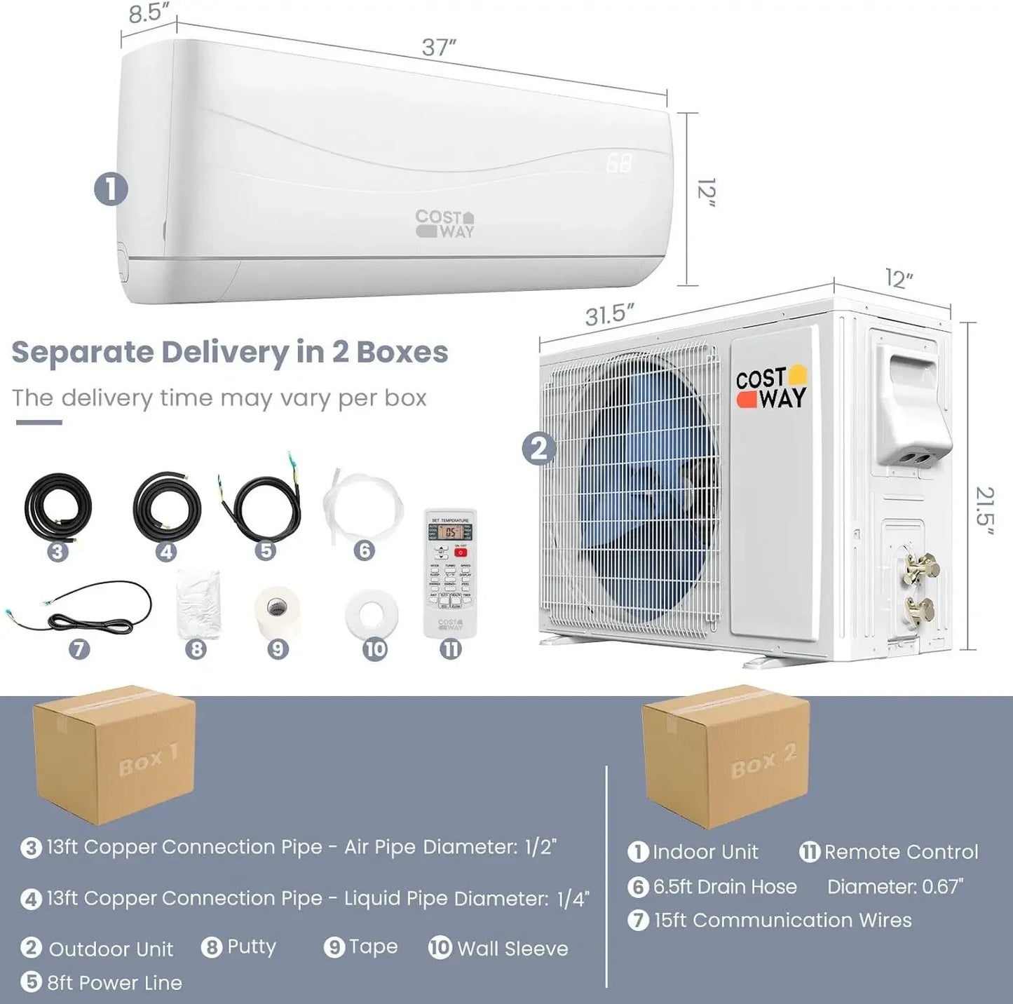 18000BTU Mini Split Air Conditioner& Heater,19 SEER2 208-230V Wall-Mounted Ductless AC Unit Cools Rooms up to 1250 Sq. Ft