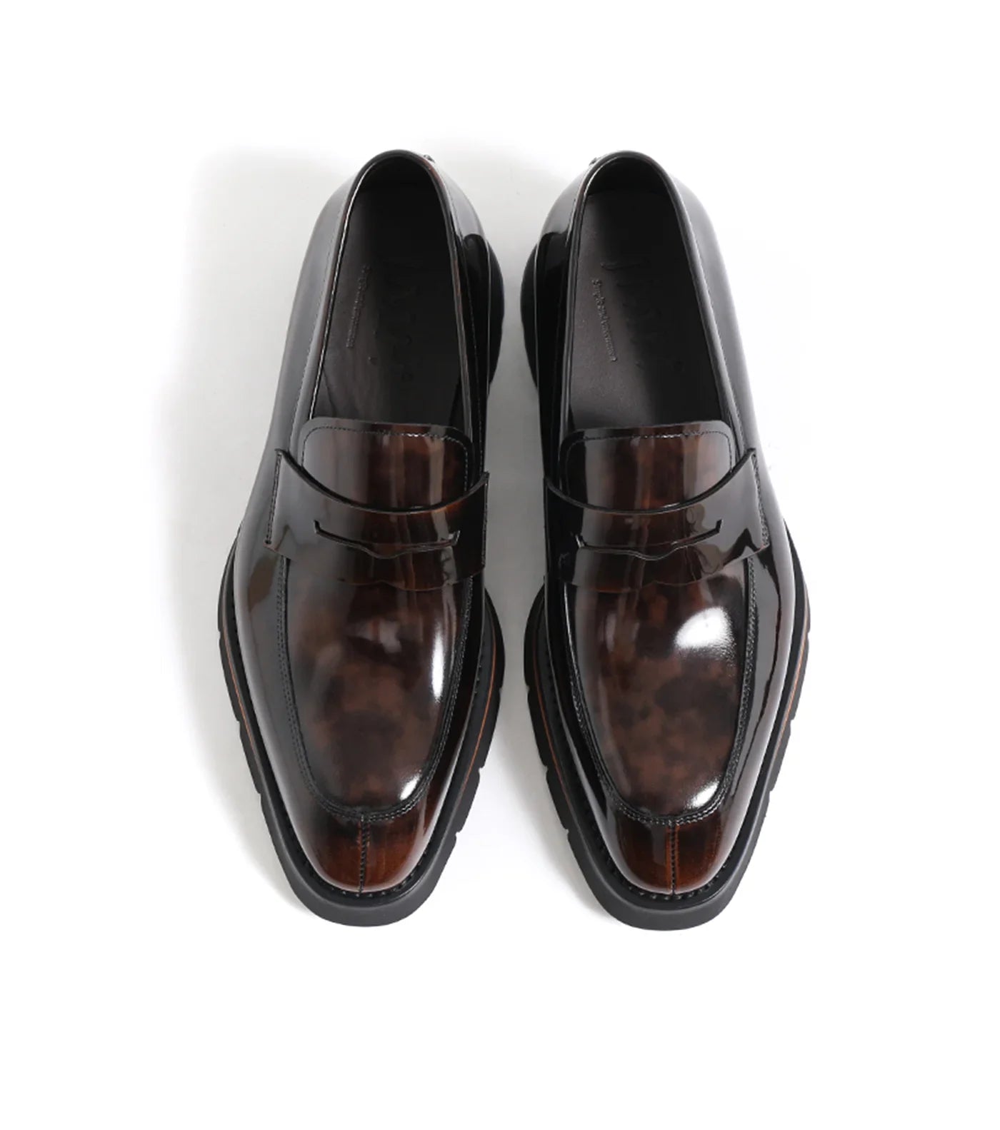 Men Shoes Calfskin, Polished Square Glossy And Thick Soles Casual Loafers.