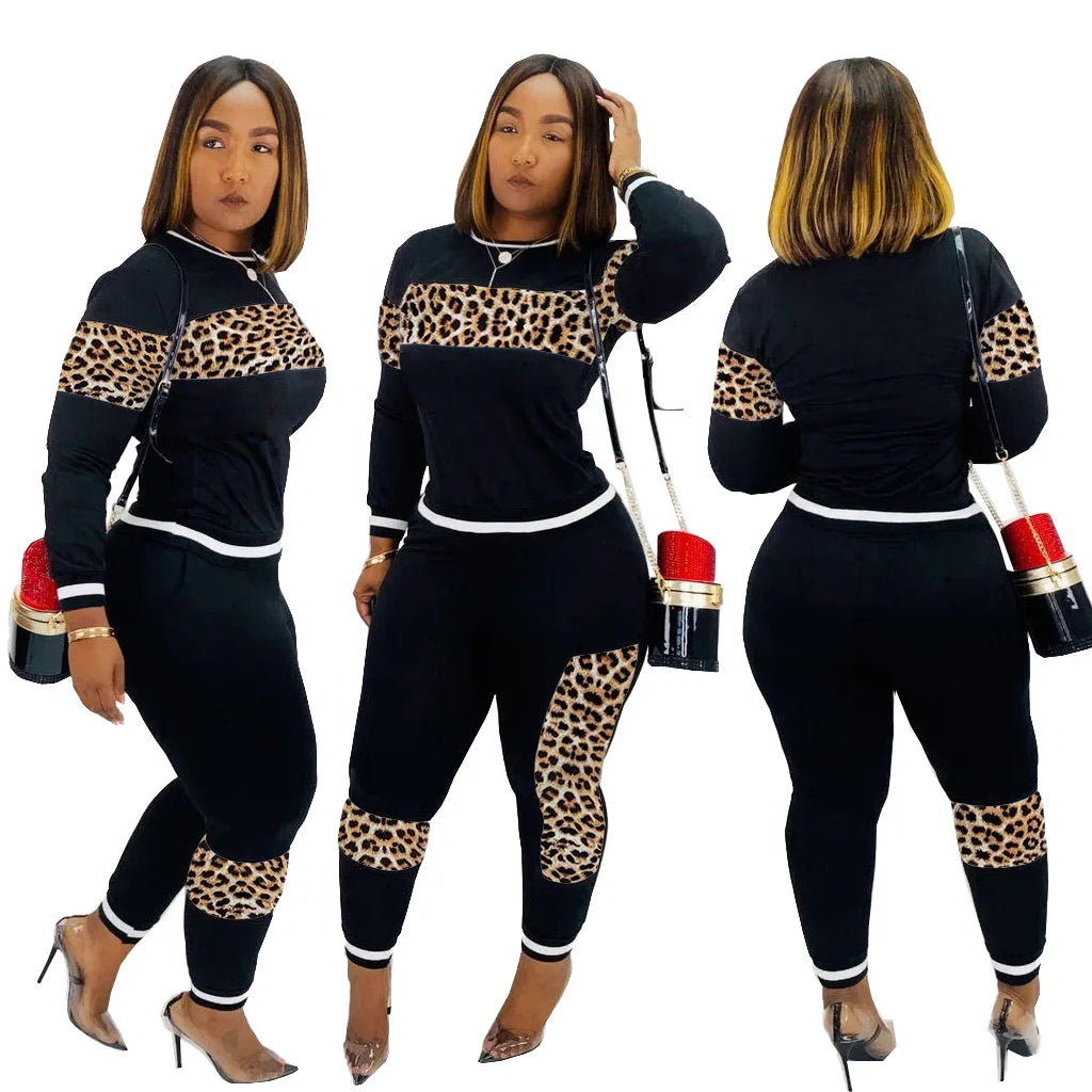 Famous Brown  Leopard Camouflage Two Pieces Set Women's Sports Suit Long Sleeve Sweatshirt And Sweatpants Casual Tracksuit Jogging suit