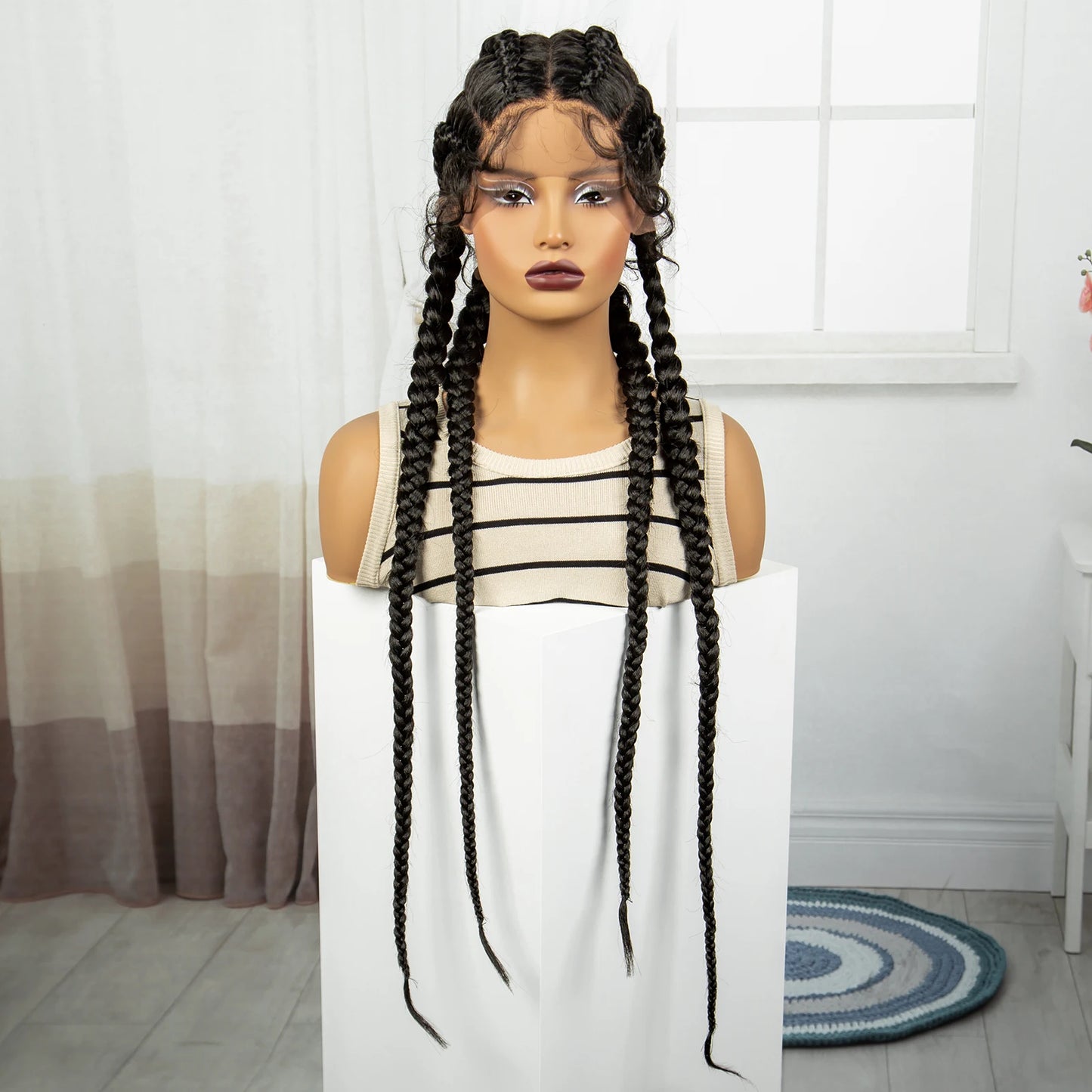 Natural 36 Inch Cornrow Braided Wigs Synthetic Braids Wig With Baby Hair for Black Women Synthetic Lace Ftont Braiding Hair Wigs