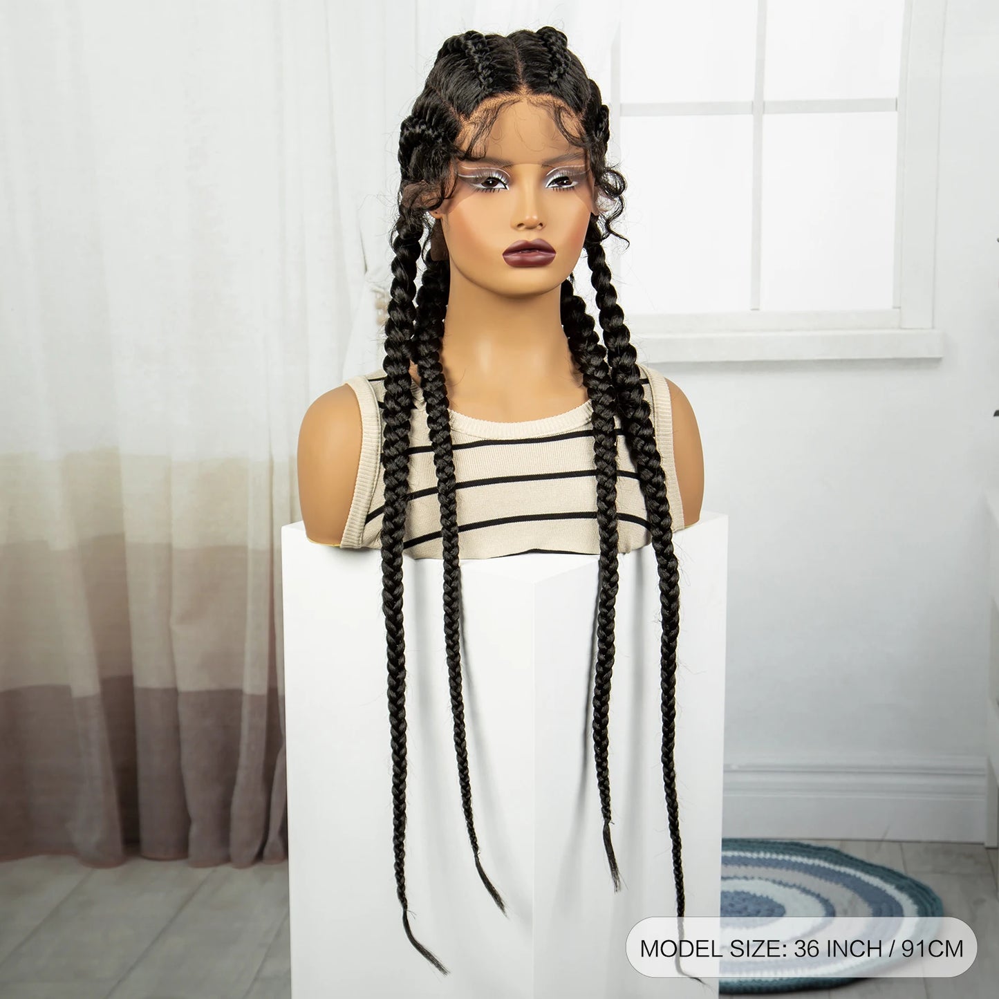 Natural 36 Inch Cornrow Braided Wigs Synthetic Braids Wig With Baby Hair for Black Women Synthetic Lace Ftont Braiding Hair Wigs