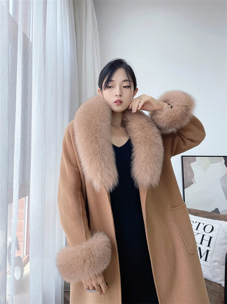 Famous Brown Winter 100% Natural Real Fox Fur Collar Scarf Women Neck Warm Scarves Shawl Fashion Coat Decorate Sleeves Fox Fur Cuffs One Set