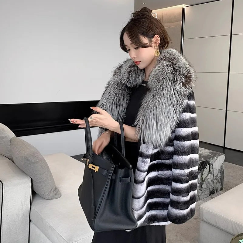 Large silver real fox fur collar winter leather collar shawl coat accessories down coat fur collar