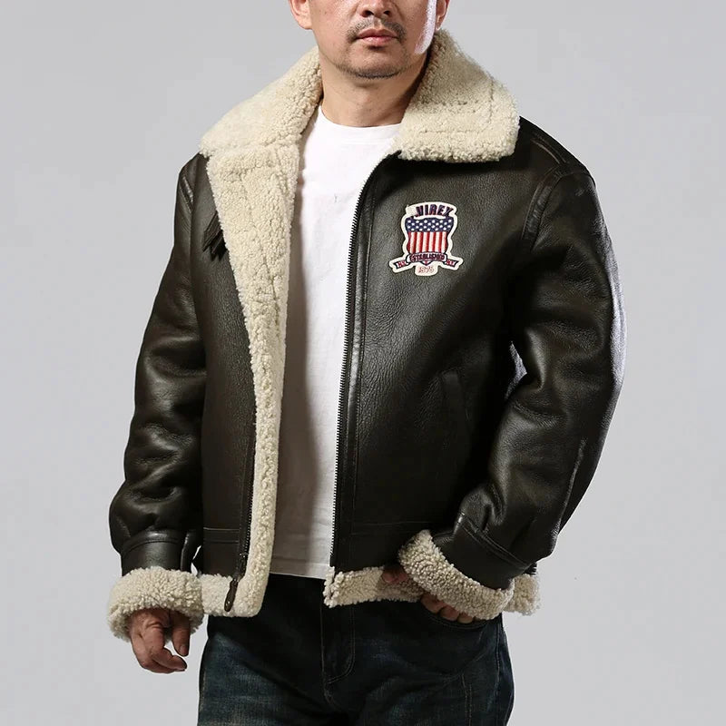 Fur AVIREX coat men's original sheepskin one outwear warm cold retro leisure Shi thickened winter flight suit leather jacket