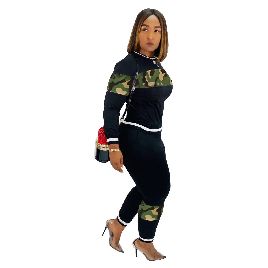 Famous Brown  Leopard Camouflage Two Pieces Set Women's Sports Suit Long Sleeve Sweatshirt And Sweatpants Casual Tracksuit Jogging suit