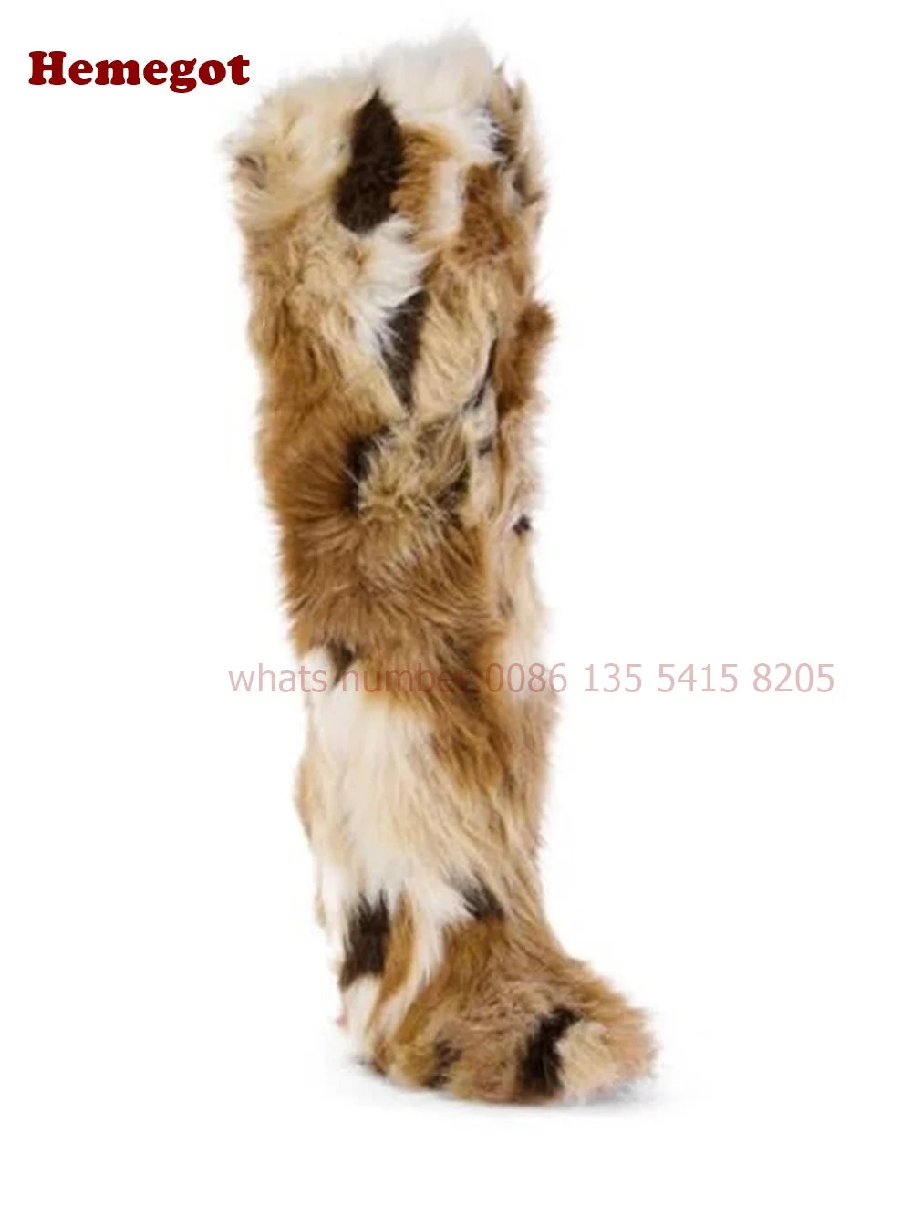 Famous Brown Animal Fur Knee High Boots Pointy Toe Thin Heels Warm Women's Boots