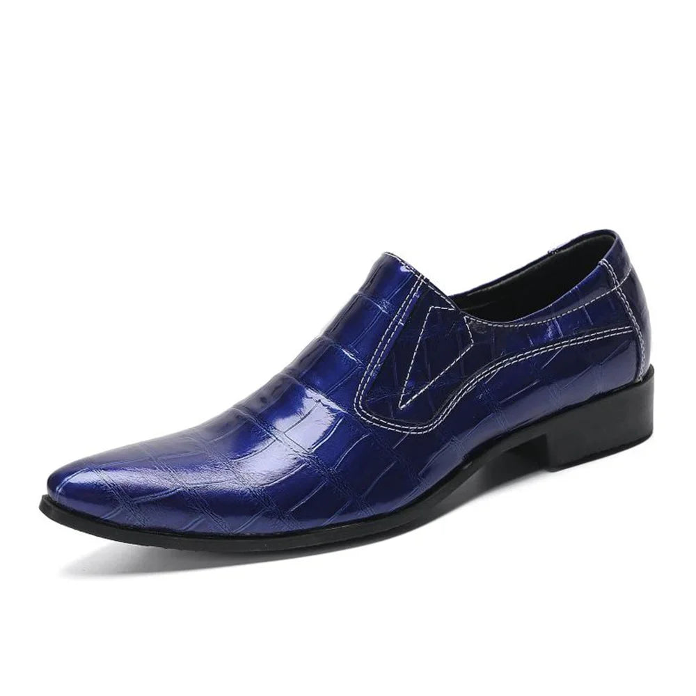 Leather Shoes Mens Pointed Toe Business Suit Breathable  Blue