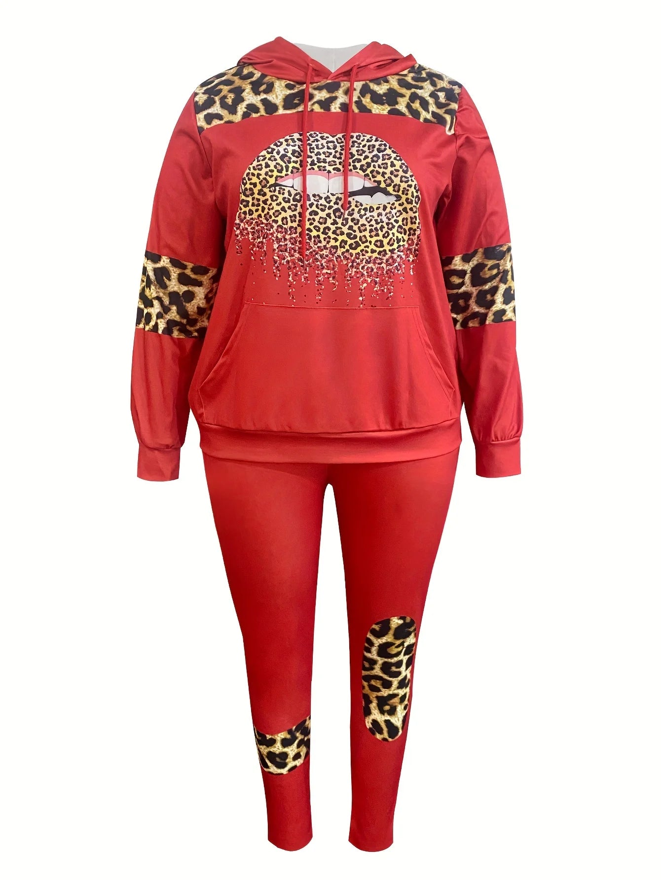 Plus Size women clothing Print Two-piece Pants Set Autumn winter long sleeve Hoodie & trousers set women's tracksuit set