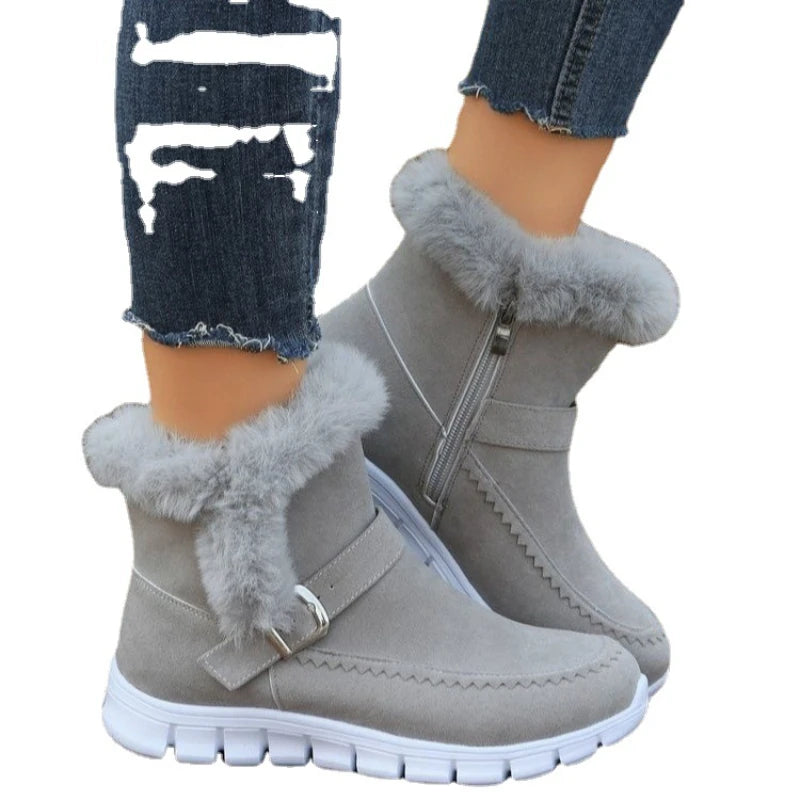 Famous Brown Winter Women Fur Warm Chelsea Snow Boots Casual Shoes New Short Plush Suede Ankle Boots Flats Gladiator Sport Ladies Botas Mujer