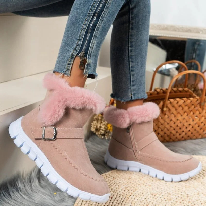 Fur Warm Chelsea Snow Boots Winter Women Casual Shoes New Short Plush Suede Ankle Boots Flats Gladiator Sport Ladie Botas mujer