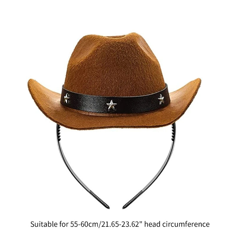 Cowboy Hat Headband Party Hairhoop Fashion Cowgirl Hat Headpiece Cosplay Costume Hairband for Adult Festival Headgear