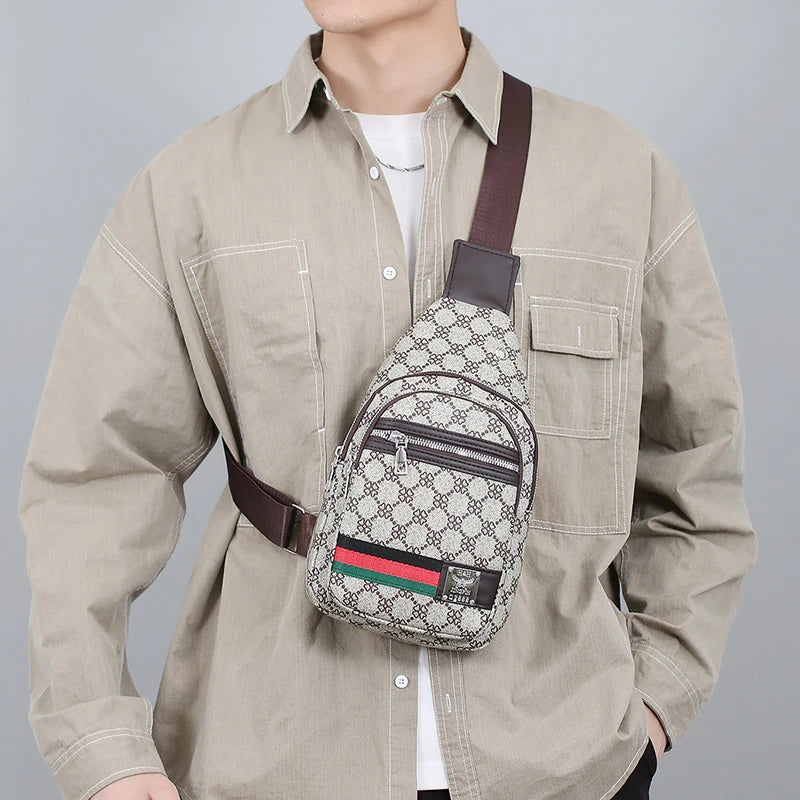 Famous Brown Men's Multifunction Messenger Bag Shoulder Cloth Chest Bags Crossbody Casual Handbag with Earphone Hole