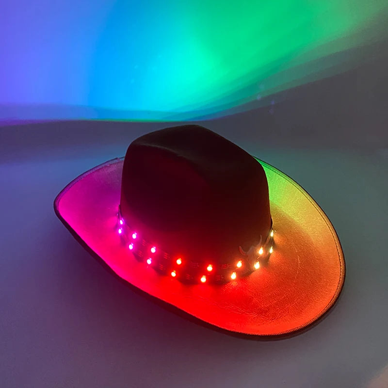 Remote Control Luminous Cowboy Hat LED Light Up Cowboy Cap Men Bar Club Hat Stage Performence Costume Dance Show Supplies