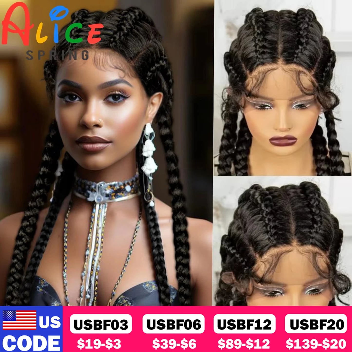 Natural 36 Inch Cornrow Braided Wigs Synthetic Braids Wig With Baby Hair for Black Women Synthetic Lace Ftont Braiding Hair Wigs