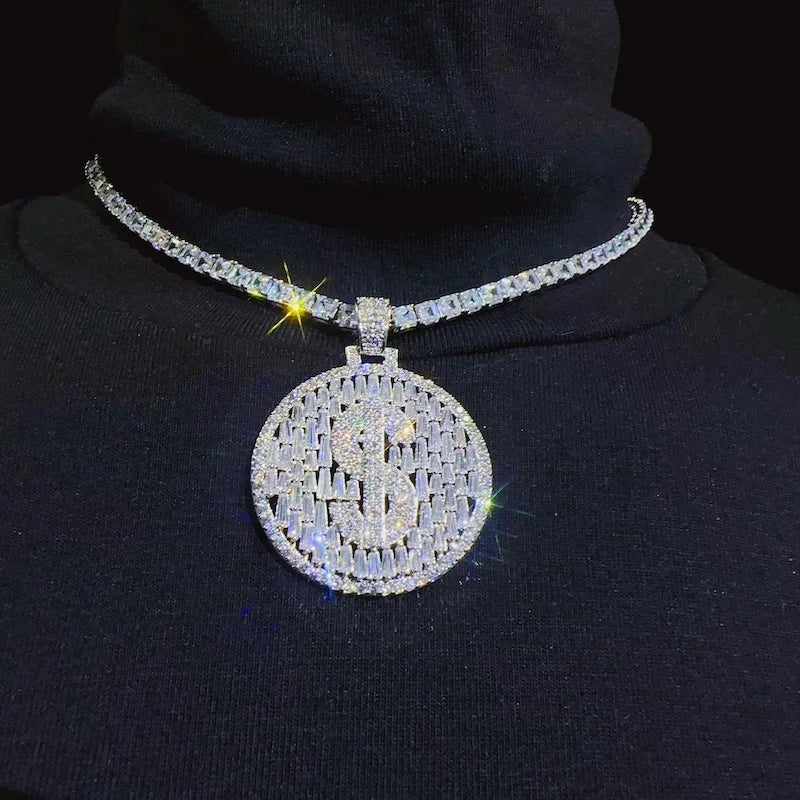 JEWE Custom Medal Pendant Hip Hop Baguette Moissanite Men Necklace Iced Out 925 Sterling Silver Gold Plated Chain Rapper Jewelry