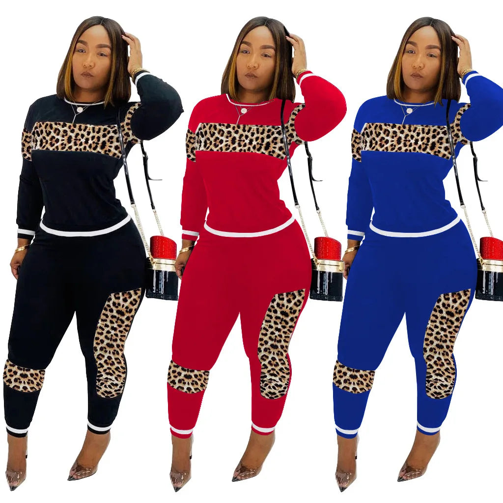 Famous Brown  Leopard Camouflage Two Pieces Set Women's Sports Suit Long Sleeve Sweatshirt And Sweatpants Casual Tracksuit Jogging suit