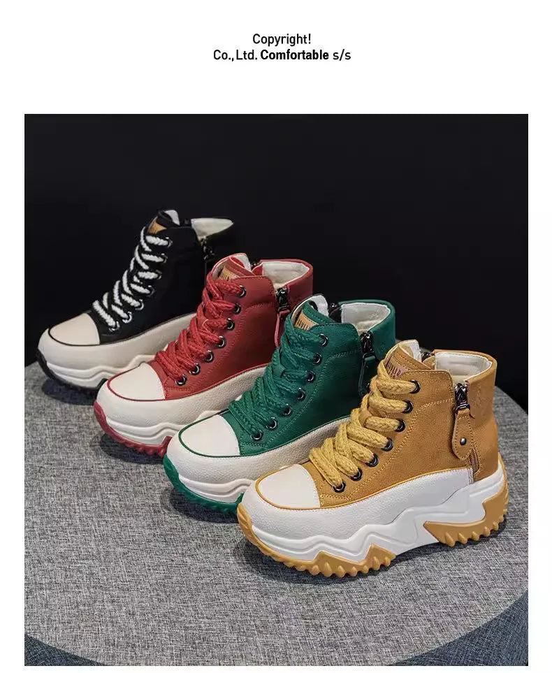 Famous Brown Women The New Platform Sneakers Black Shoes Spring Autumn Genuine Leather Trainers Keep Warm Fashion Boots Winter Booties botas