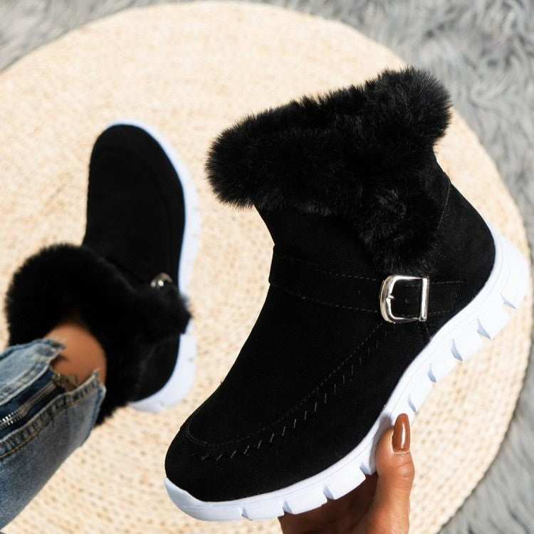 Famous Brown Winter Women Fur Warm Chelsea Snow Boots Casual Shoes New Short Plush Suede Ankle Boots Flats Gladiator Sport Ladies Botas Mujer