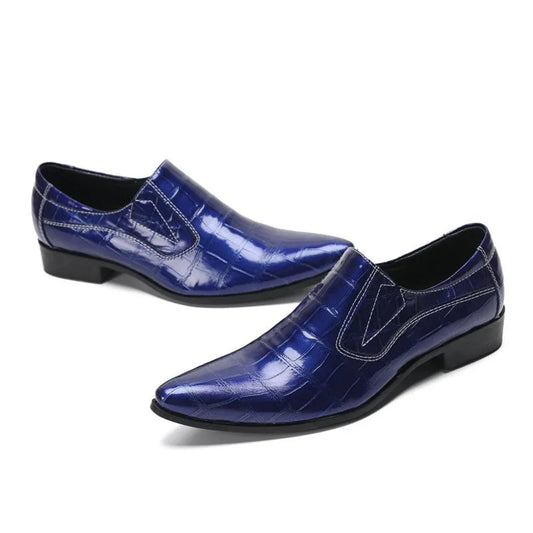 Leather Shoes Mens Pointed Toe Business Suit Breathable  Blue