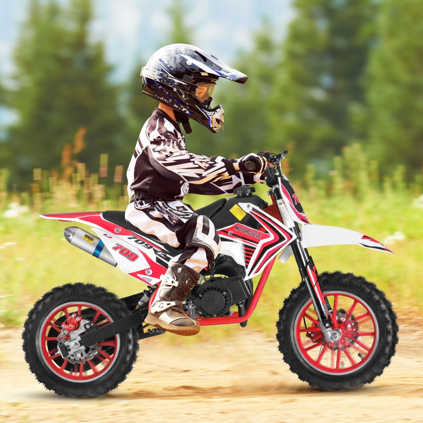 Famous Brown 49cc 2 Stroke Kids Dirt Bike, Gas Power Motocross, Off Road Mini Motorcycle, Pocket Motorbike with Front Rear Disc Brakes, Racin