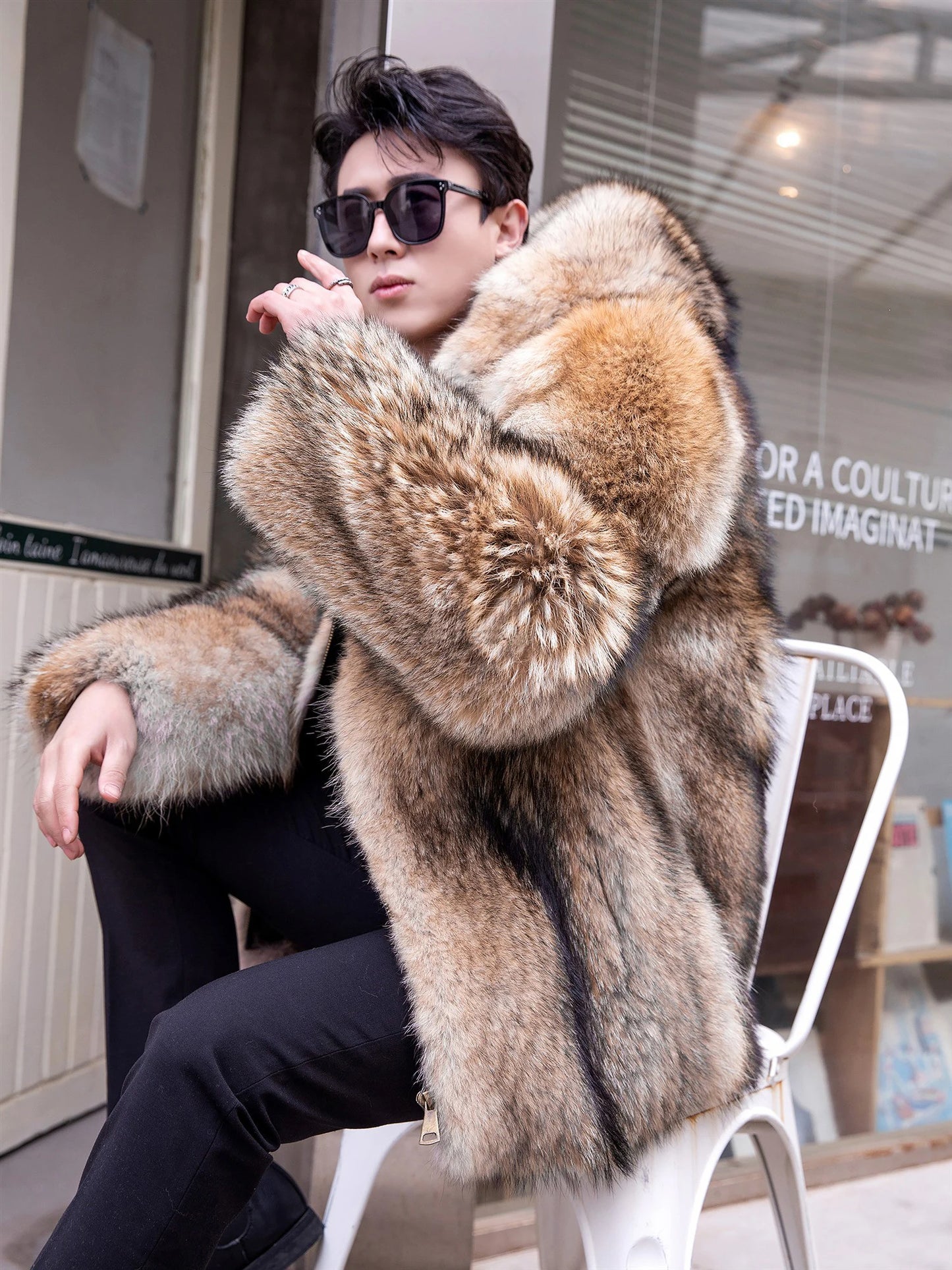 Famous Brown Fangtai 2024 New Fashion Natural Wolf Fur Winter man Jacket Warm Luxury Plus Size Wolf Fur Men Coat Coyote Coat Doub coyote fur