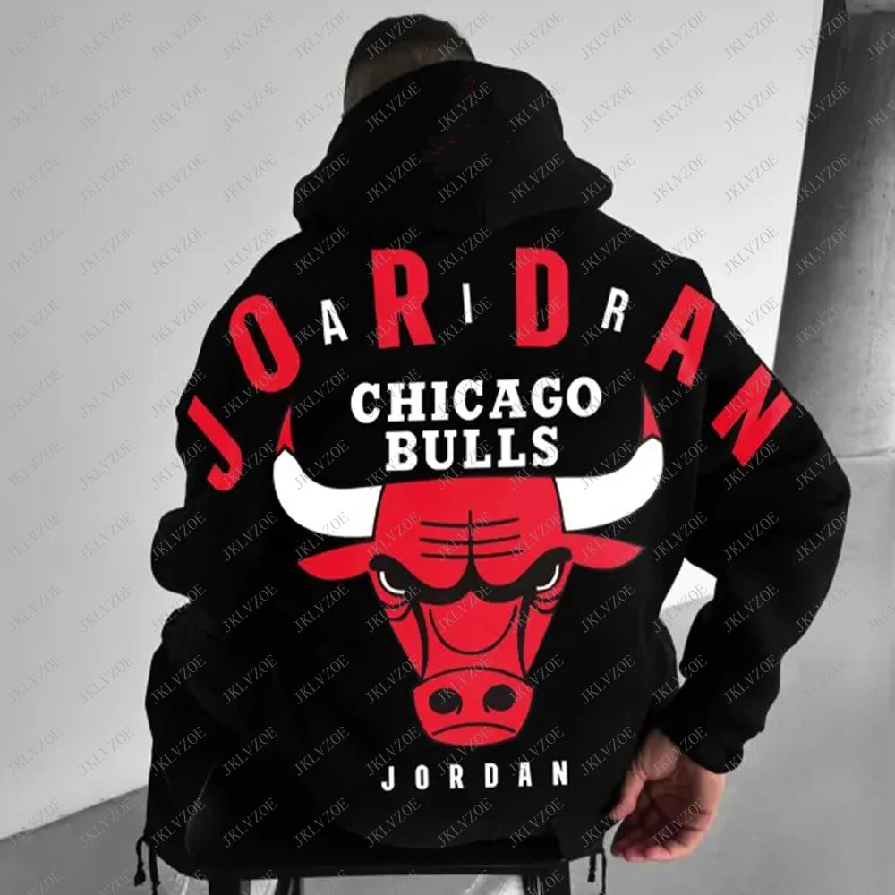 Street Basketball Print Hoodie Chicago Basketball Tee Men Fashion Casual Clothes Oversize Racing Bull Sweatshirt