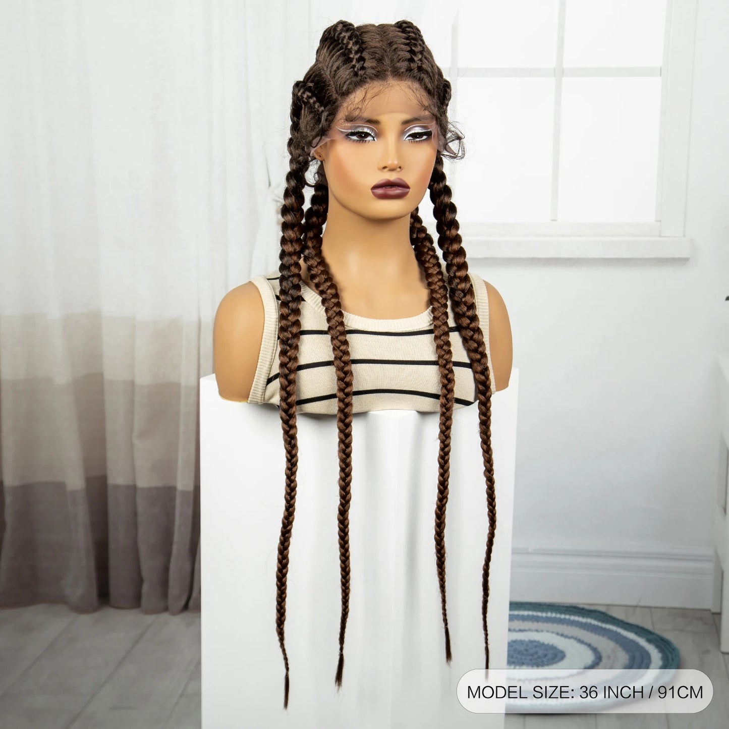 Natural 36 Inch Cornrow Braided Wigs Synthetic Braids Wig With Baby Hair for Black Women Synthetic Lace Ftont Braiding Hair Wigs