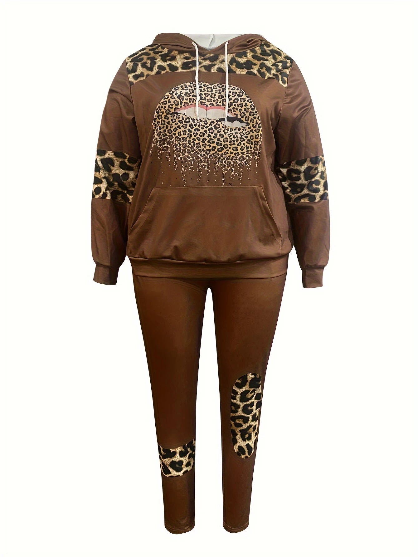 Plus Size women clothing Print Two-piece Pants Set Autumn winter long sleeve Hoodie & trousers set women's tracksuit set