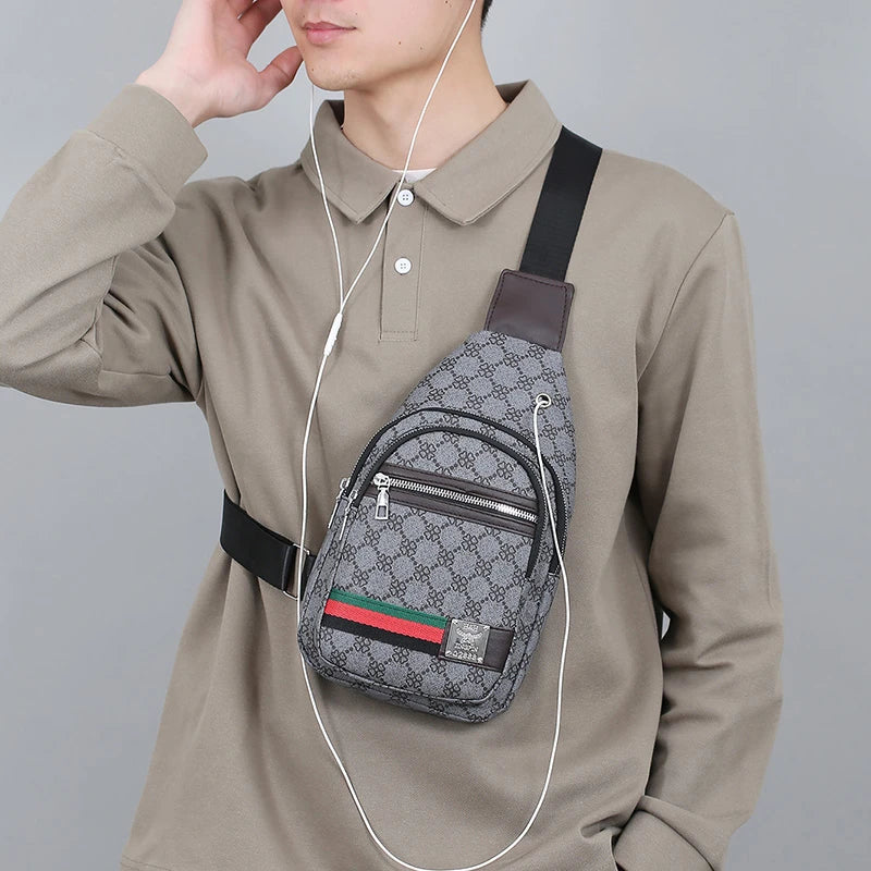 Famous Brown Men's Multifunction Messenger Bag Shoulder Cloth Chest Bags Crossbody Casual Handbag with Earphone Hole