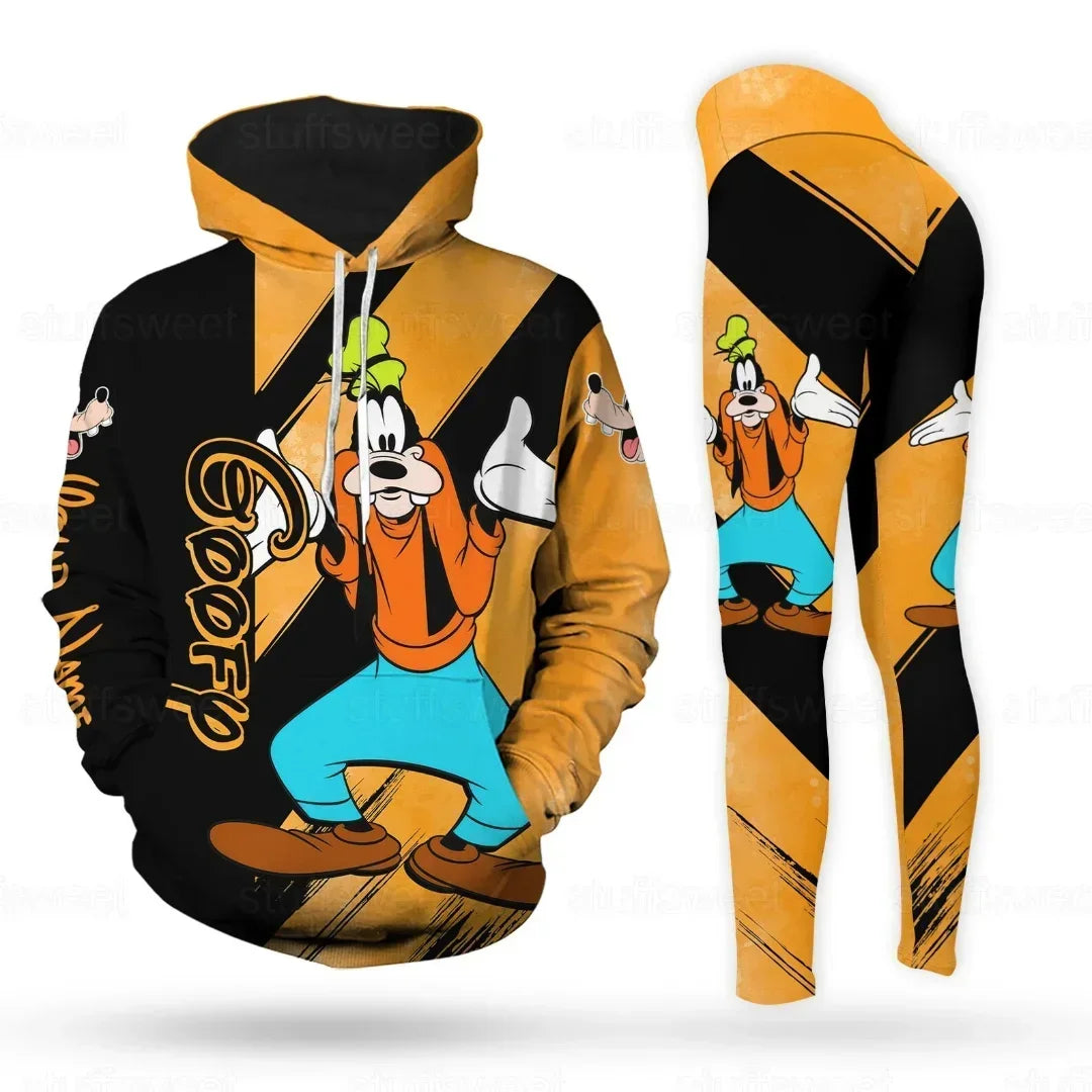 New Goofy Dog 3D Hoodie Women's Hoodie Yoga Pants Set Disney Yoga Leggings Sweatpants Hoodie Fashion Women's Sports Suit