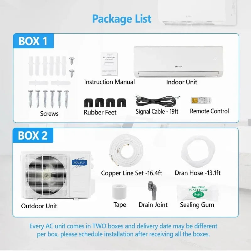 9000BTU Wifi Enabled Mini Split Air Conditioner & Heater, 19 SEER 115V Energy Saving Inverter Ductless Wall AC Unit with