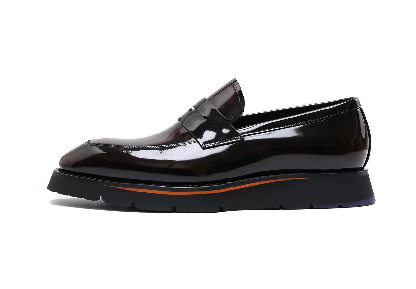 Men Shoes Calfskin, Polished Square Glossy And Thick Soles Casual Loafers.