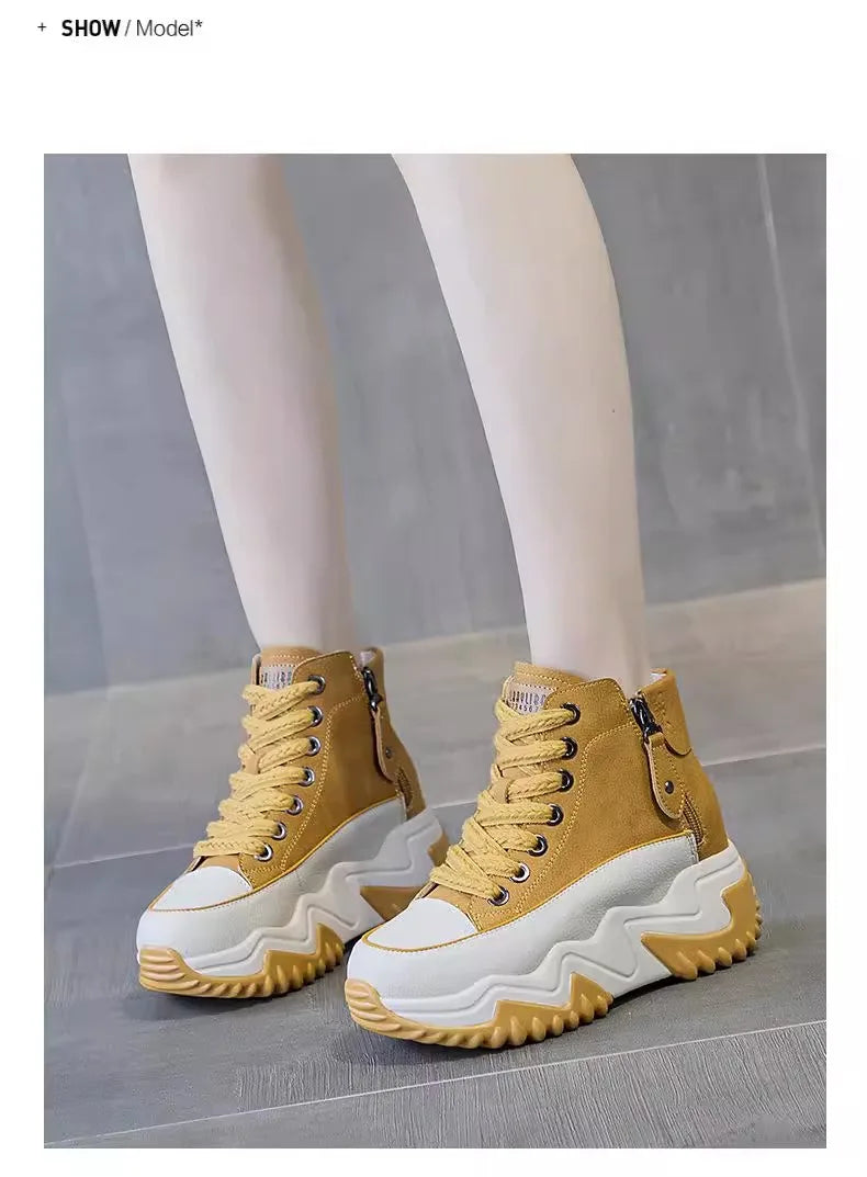 Famous Brown Women The New Platform Sneakers Black Shoes Spring Autumn Genuine Leather Trainers Keep Warm Fashion Boots Winter Booties botas