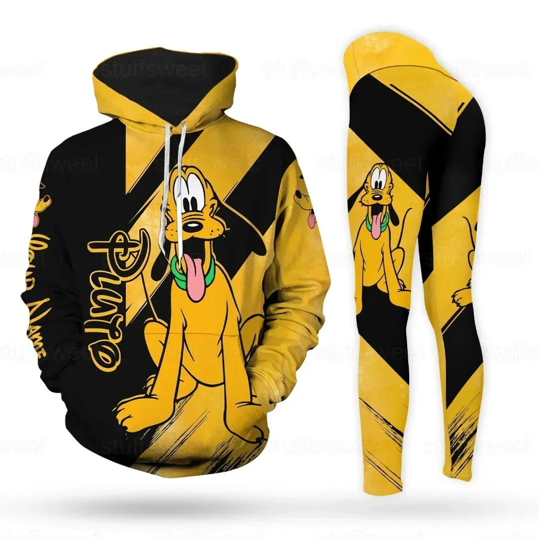 New Goofy Dog 3D Hoodie Women's Hoodie Yoga Pants Set Disney Yoga Leggings Sweatpants Hoodie Fashion Women's Sports Suit