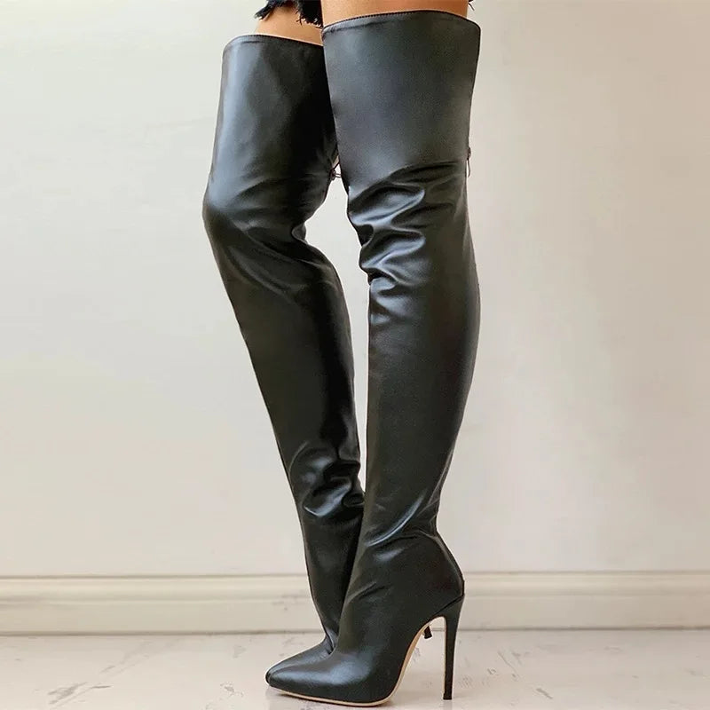 Famous Brown Women's Boots High Heel 11cm Over Knee Boots Large Size 34-43 Back Zipper Fashion Personality Boots