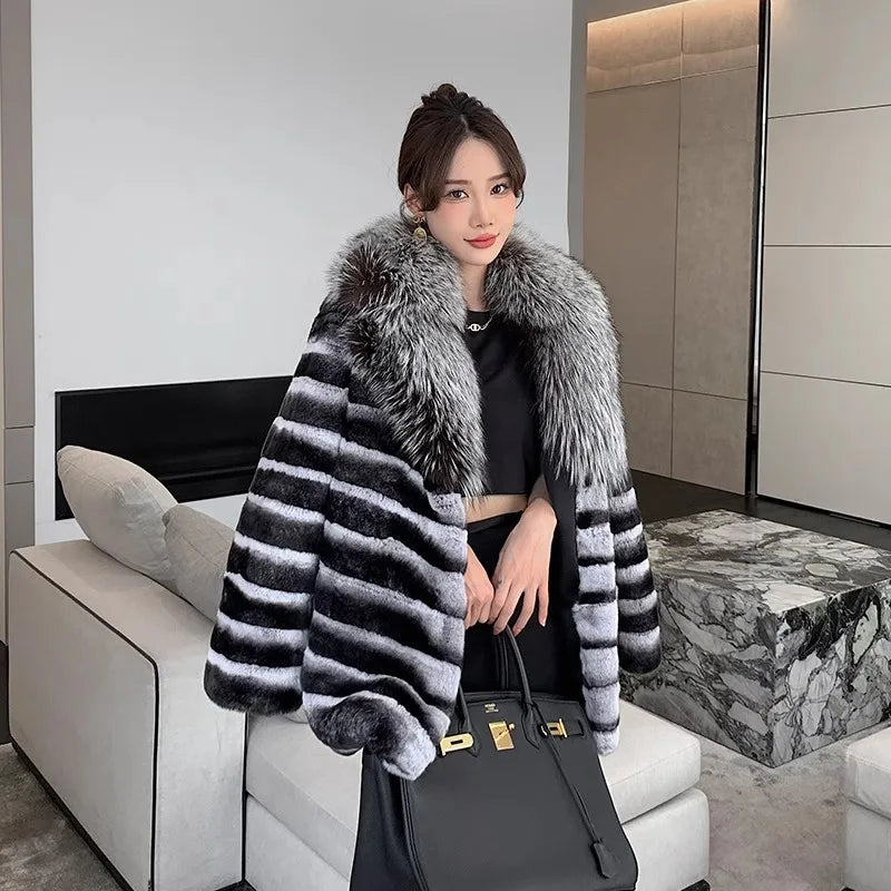 Large silver real fox fur collar winter leather collar shawl coat accessories down coat fur collar