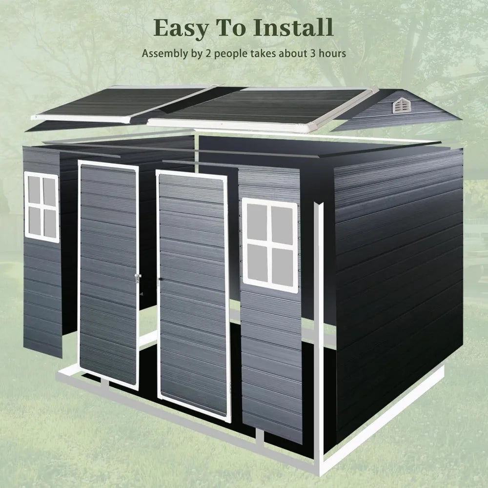 8x6 FT Resin Storage Sheds Outdoor with Floor Included,Outdoor Storage Clearance with Door, Storage Sheds for Garden Tools