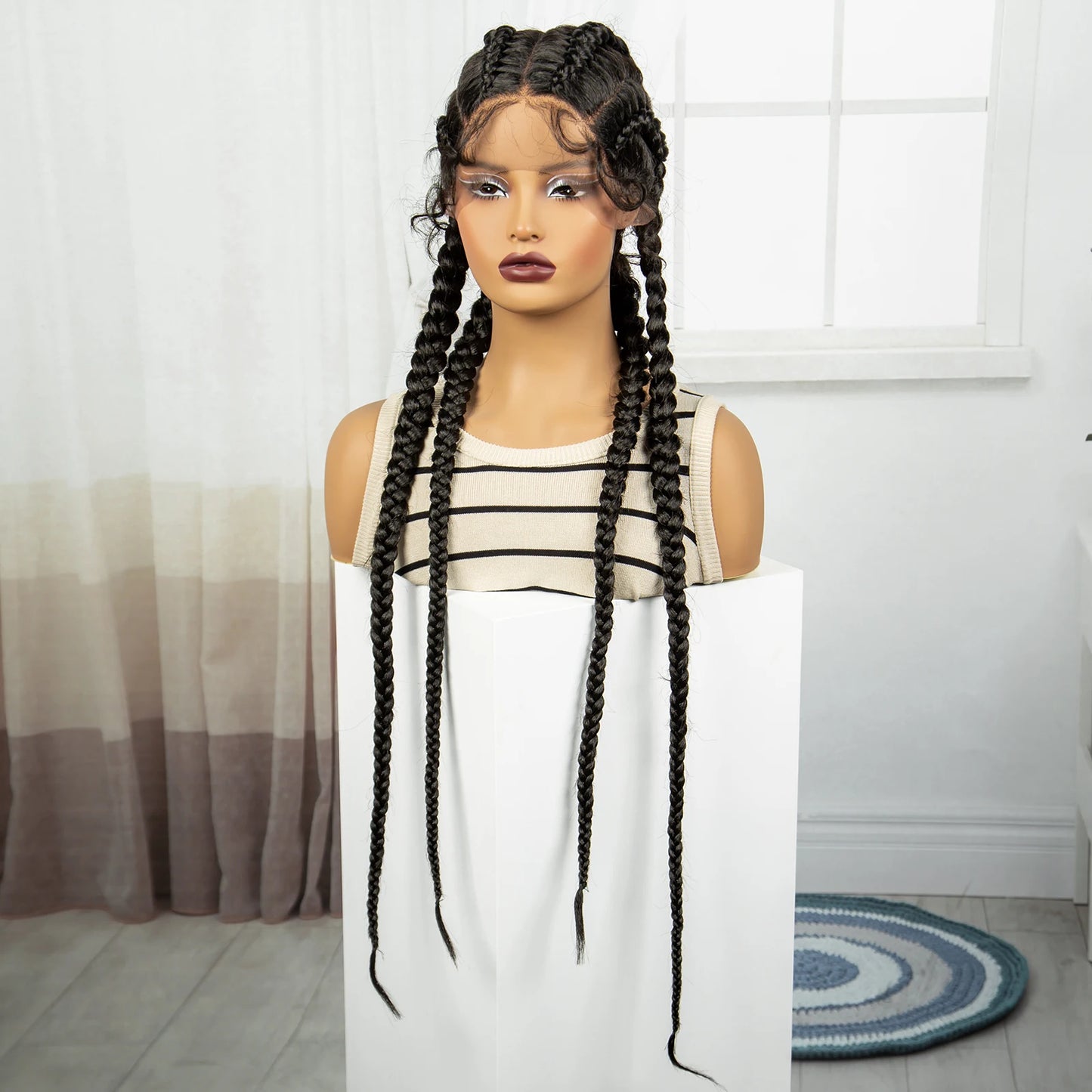 Natural 36 Inch Cornrow Braided Wigs Synthetic Braids Wig With Baby Hair for Black Women Synthetic Lace Ftont Braiding Hair Wigs