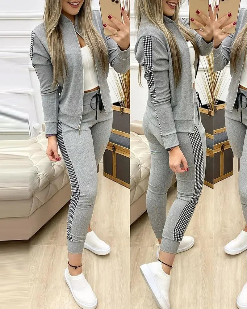 Famous Brown Women Two Piece Set Outfits Autumn Women's Tracksuit Zipper Top Pants Casual Sport Suit Winter 2 Piece Woman Set