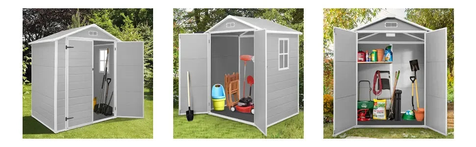 Resin Shed 6x4.4FT with Floor,Outdoor Storage Shed with Floor for Garden Tool,Waterproof Outdoor Resin Shed,Lockable Doors